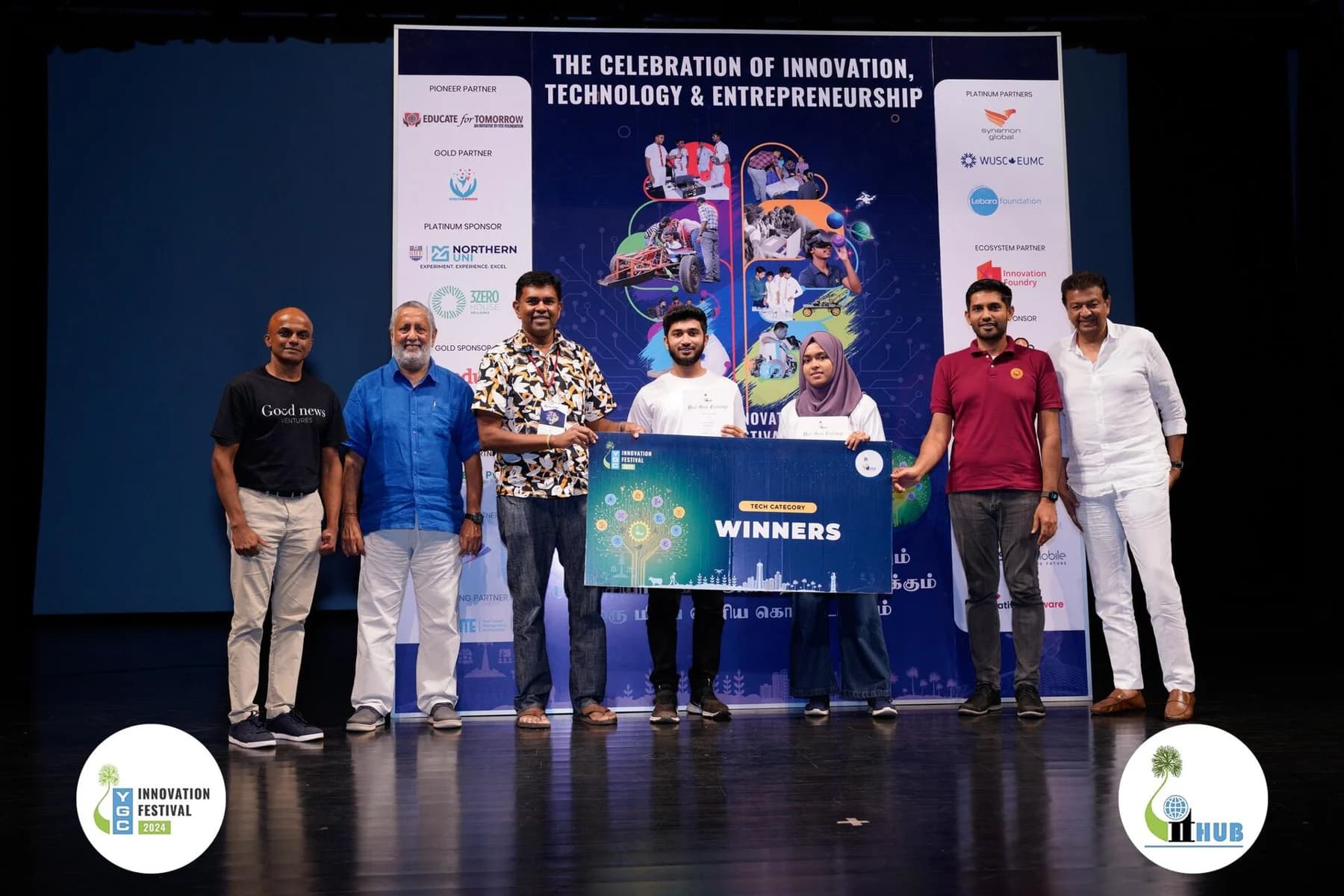 Original team photograph receiving the Tech category winner award at Yarl Geek Challenge 2024